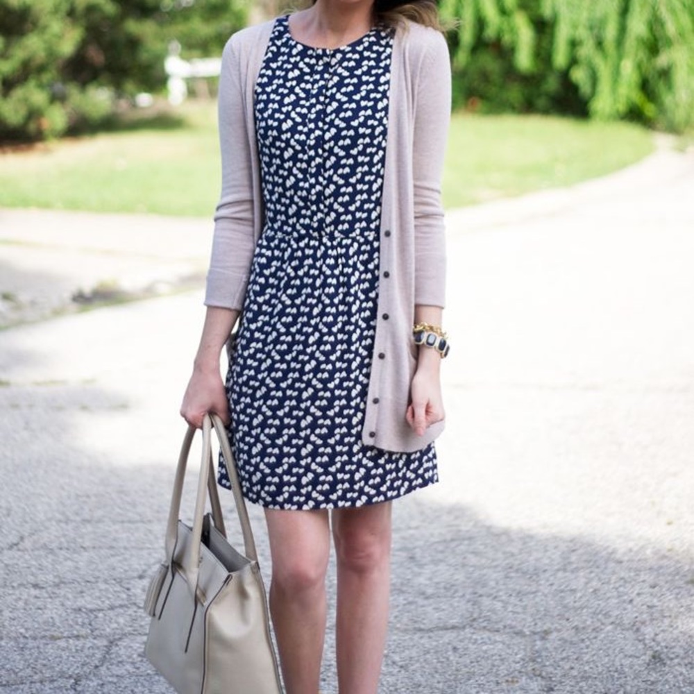 J.Crew Heart Print Navy and White Dress 💙